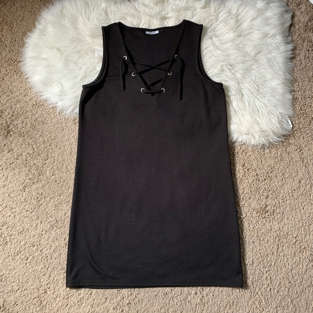 Black casual or formal dress with tie front